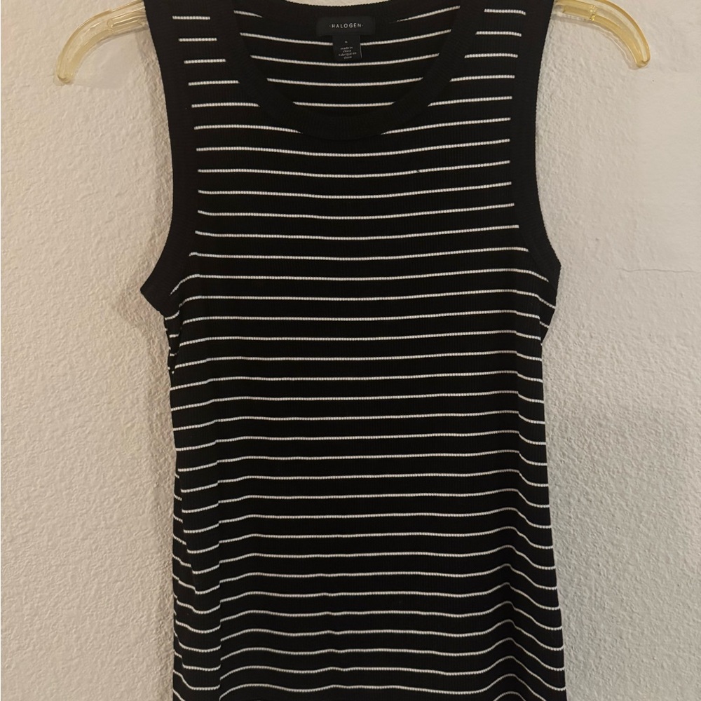 Halogen Black and White Striped Ribbed Tank